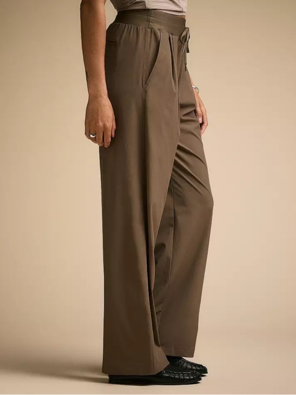 Women’s true light Wide-Leg Drawstring Pants - Taupe - Picture 3 of 4